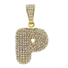 Hip Hop Iced Out Alphabet Initial Letter P 18K Gold Stainless Steel Pendant Women Men