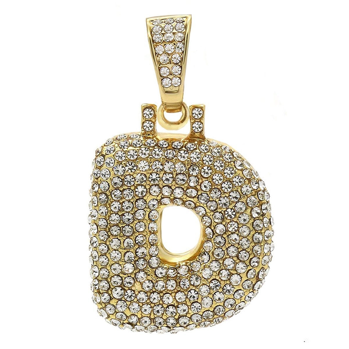 Hip Hop Iced Out Alphabet Initial Letter D 18K Gold Stainless Steel Pendant Women Men