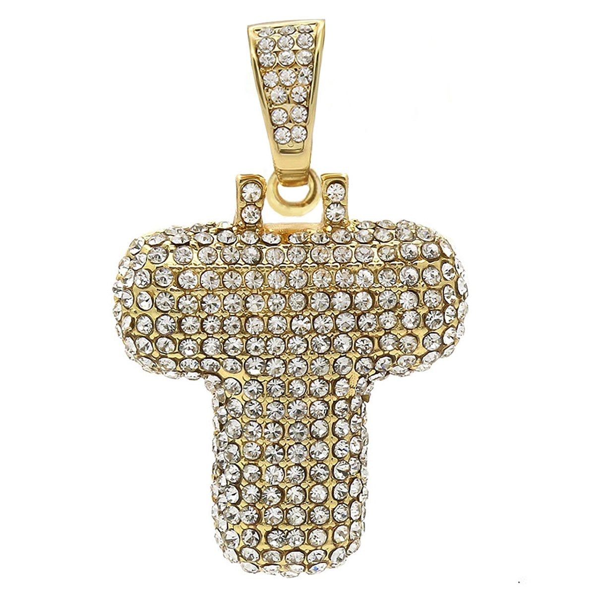 Hip Hop Iced Out Alphabet Initial Letter T 18K Gold Stainless Steel Pendant Women Men
