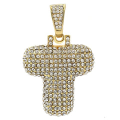 Hip Hop Iced Out Alphabet Initial Letter T 18K Gold Stainless Steel Pendant Women Men