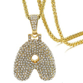 Hip Hop Iced Out Alphabet Initial Letter A 18K Gold Pendant Chain