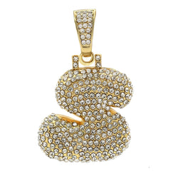 Hip Hop Iced Out Alphabet Initial Letter S 18K Gold Stainless Steel Pendant Women Men