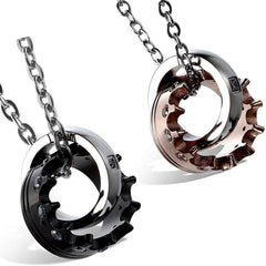 Couple Lovers Valentine Stainless Steel His Her Crown Pendant Chain