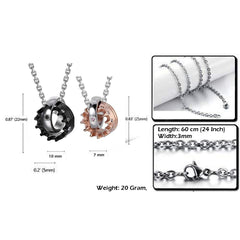 Couple Lovers Valentine Stainless Steel His Her Crown Pendant Chain