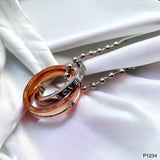 Dual Ring Silver 18K Rose Gold Silver Cubic Zirconia Anti Tarnish Stainless Steel Pendant Chain For Women