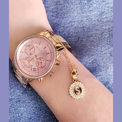 Copper Cubic Zirconia Crystal Initial alphabet Letter Watch charm For Women Gold