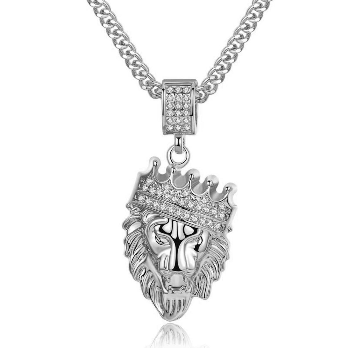 Hip Hop Iced Out Lion King Crown Kings Necklace Pendant Chain