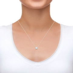 Princess Cut American Diamond Silver Necklace Pendant Chain