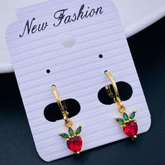 Strawberry 18K Gold Crystal Brass Hoop Earring Pair For Women
