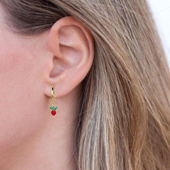 Strawberry 18K Gold Crystal Brass Hoop Earring Pair For Women