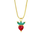 Strawberry Heart Fruit Red Green 18K Gold Pendant Chain Necklace Girls