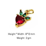 Strawberry Heart Fruit Red Green 18K Gold Pendant Chain Necklace Girls