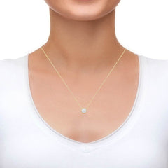 Princess Cut American Diamond Silver Necklace Pendant Chain