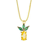Pineapple Fruit Charms 18K Gold Pendant Chain Necklace For Girls