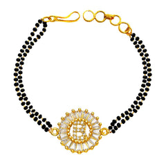 Customised Alphabet Initial Letters Baguette Cubic Zirconia 22K Gold Hand Mangalsutra Bracelet For Women