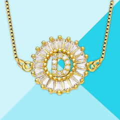 Cz Gold Initial Alphabet Letter B Necklace Pendant Chain