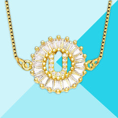 Cz Gold Initial Alphabet Letter B Necklace Pendant Chain