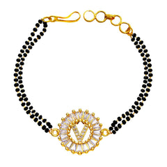 Customised Alphabet Initial Letters Baguette Cubic Zirconia 22K Gold Hand Mangalsutra Bracelet For Women