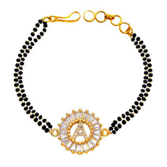 Customised Alphabet Initial Letters Baguette Cubic Zirconia 22K Gold Hand Mangalsutra Bracelet For Women