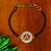 Customised Alphabet Initial Letters Baguette Cubic Zirconia 22K Gold Hand Mangalsutra Bracelet For Women