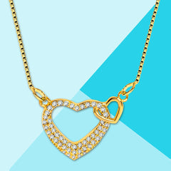 Valentine Couple Heart Love 18K Gold Pendant Chain Necklace Women