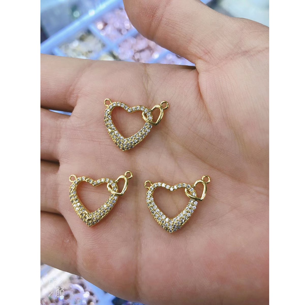 Dual Heart Cubic Zirconia 18K Gold Centre Pcs For Women