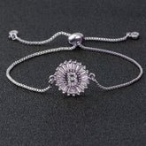 Initial Alphabet Large Letter Cubic Zirconia Silver Slider Bracelet
