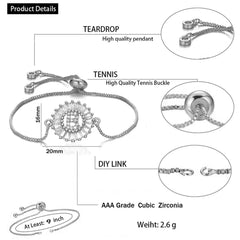 Initial Alphabet Large Letter Cubic Zirconia Silver Slider Bracelet