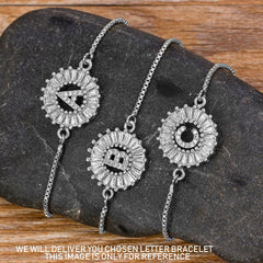 Initial Alphabet Large Letter Cubic Zirconia Silver Slider Bracelet