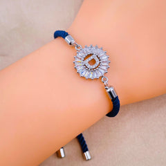 Initial Alphabet Letter D Blue Silver CZ Thread Bracelet