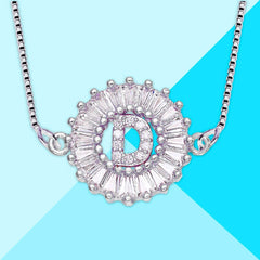 Cz Silver Initial Alphabet Letter B Necklace Pendant Chain