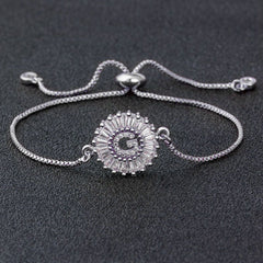 Initial Alphabet Large Letter Cubic Zirconia Silver Slider Bracelet