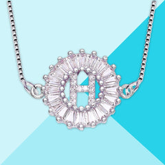 Cz Silver Initial Alphabet Letter B Necklace Pendant Chain