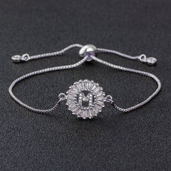 Initial Alphabet Large Letter Cubic Zirconia Silver Slider Bracelet