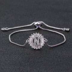 Initial Alphabet Large Letter Cubic Zirconia Silver Slider Bracelet