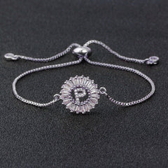 Initial Alphabet Large Letter Cubic Zirconia Silver Slider Bracelet