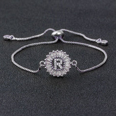 Initial Alphabet Large Letter Cubic Zirconia Silver Slider Bracelet