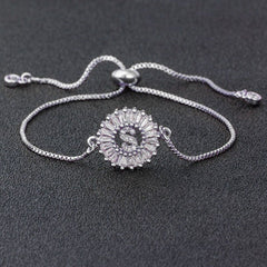 Initial Alphabet Large Letter Cubic Zirconia Silver Slider Bracelet