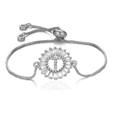 Initial Alphabet Large Letter Cubic Zirconia Silver Slider Bracelet