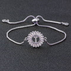 Initial Alphabet Large Letter Cubic Zirconia Silver Slider Bracelet