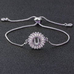 Initial Alphabet Large Letter Cubic Zirconia Silver Slider Bracelet