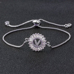 Initial Alphabet Large Letter Cubic Zirconia Silver Slider Bracelet