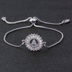 Initial Alphabet Large Letter Cubic Zirconia Silver Slider Bracelet