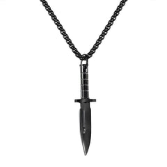 Knife Black Silver Necklace Pendant Chain