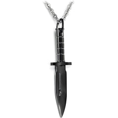 Knife Black Silver Necklace Pendant Chain