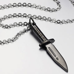 Knife Black Silver Necklace Pendant Chain