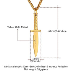 Knife Black Silver Necklace Pendant Chain