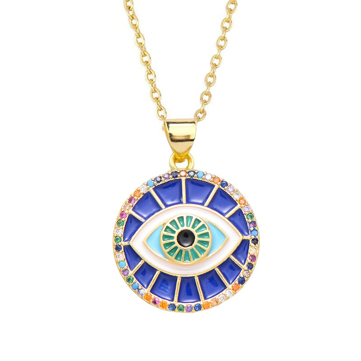 Turkish Evil Eye Blue Medallion Necklace Pendant Chain