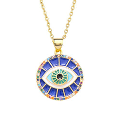 Turkish Evil Eye Blue Medallion Necklace Pendant Chain