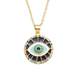 Turkish Evil Eye Blue Medallion Necklace Pendant Chain